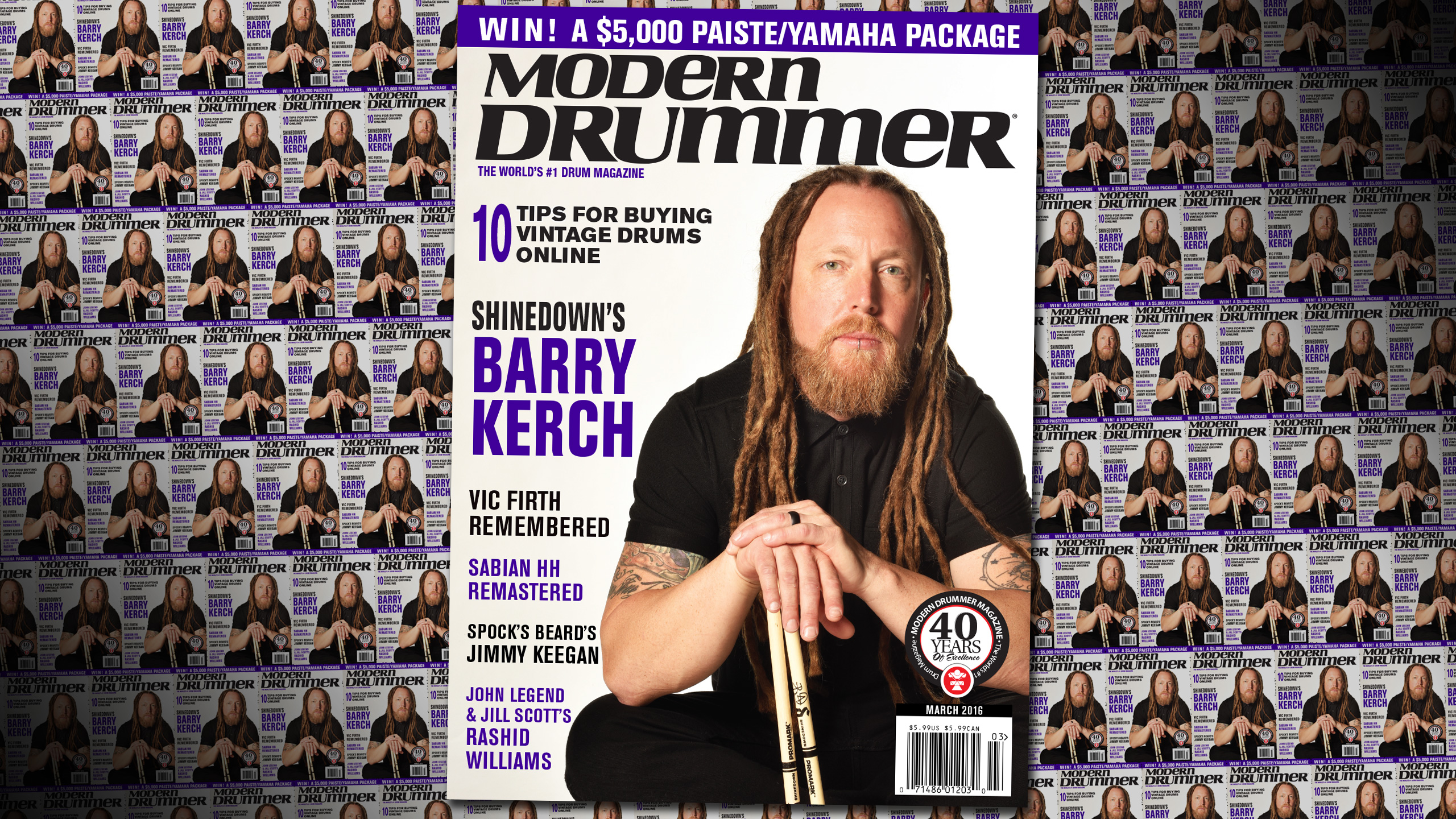 March 2016 Issue of Modern Drummer featuring Barry Kerch