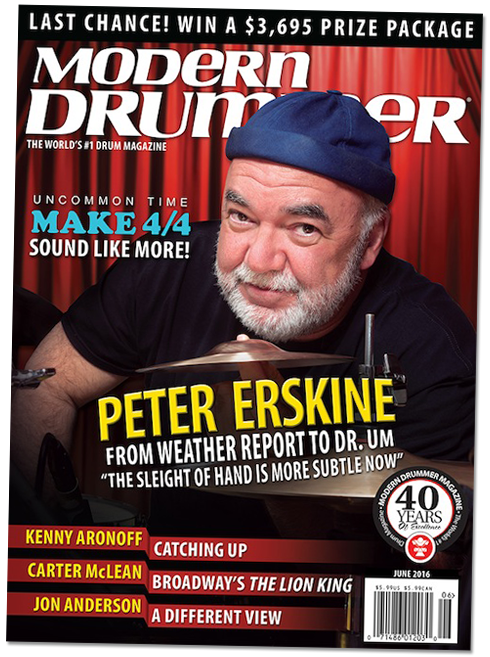 Peter Erskine on the cover of Modern Drummer magazine June 2016