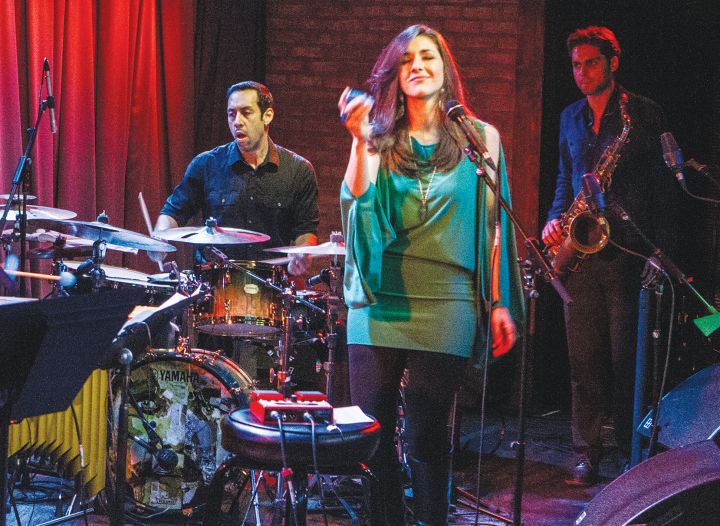 Sanchez with singer Thana Alexa, at the release party for Alexa’s Ode to Heroes album at SubCulture in New York City on March 23, 2015. Ben Flocks is on sax.