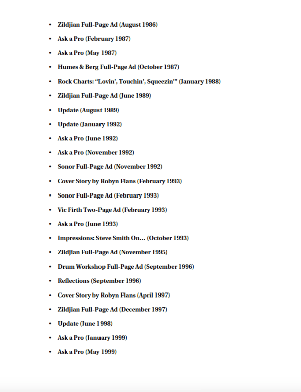 Steve Smith Artist Pack Table of Contents