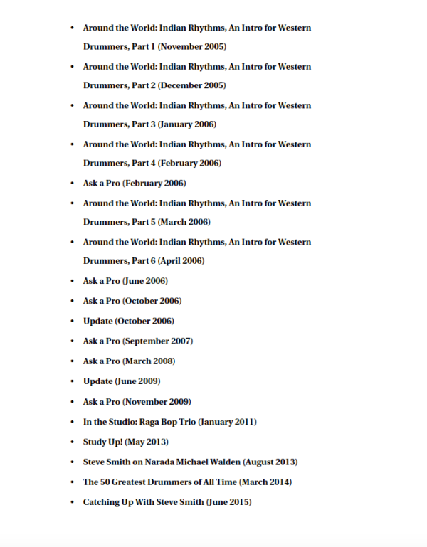 Steve Smith Artist Pack Table of Contents