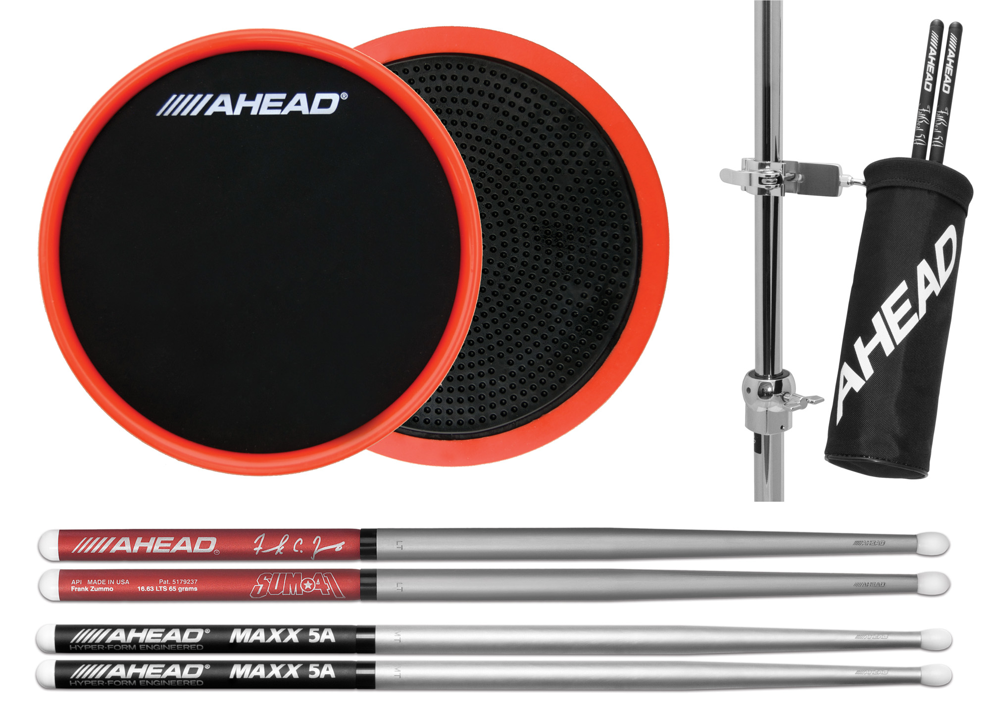 Ahead Maxx 5A and Frank Zummo Drumsticks Stick On Practice Pad and Compact Stick Holder Modern Drummer Magazine