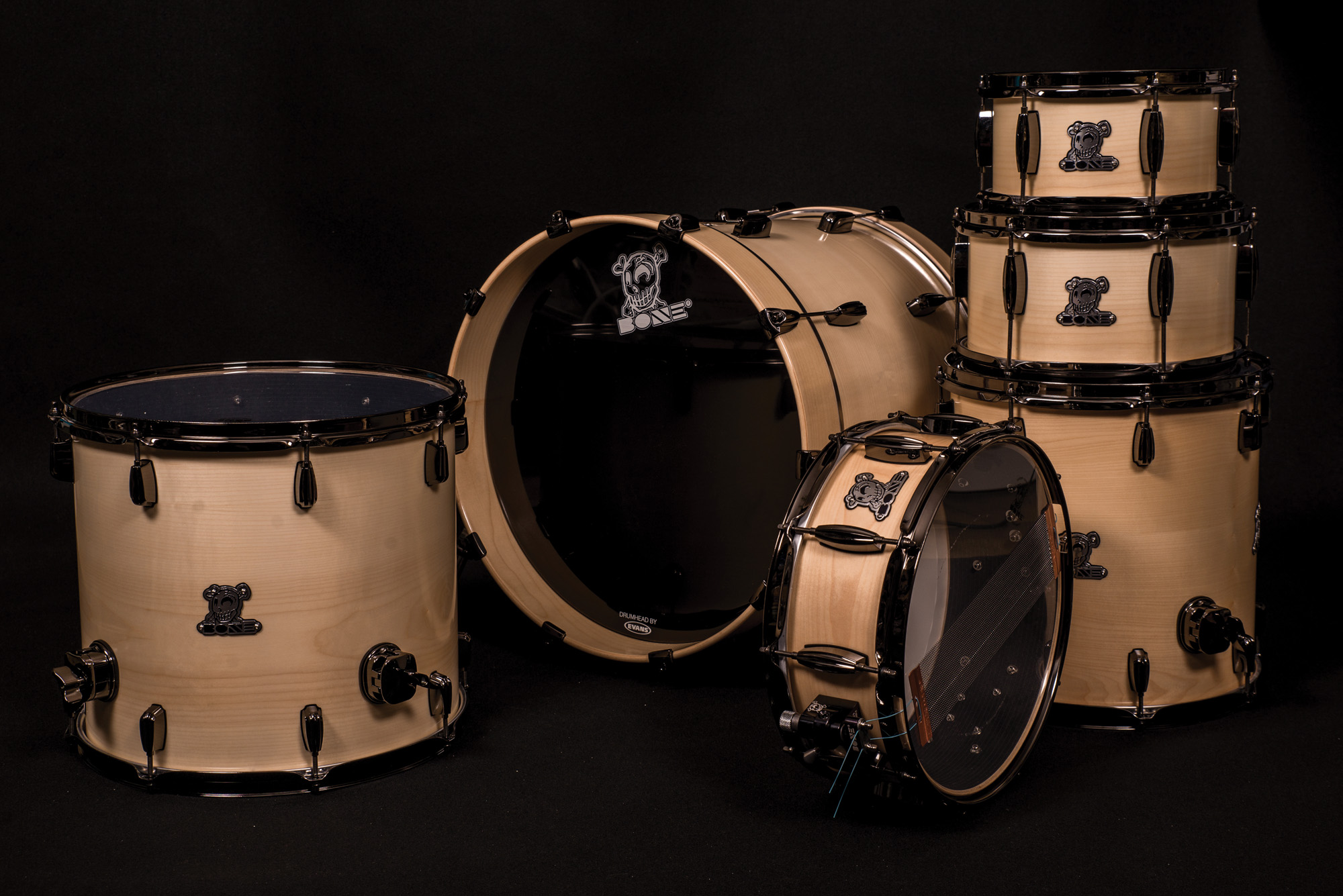 Bone Custom Drums Maple/Carbon Fiber Drumset Modern Drummer Magazine