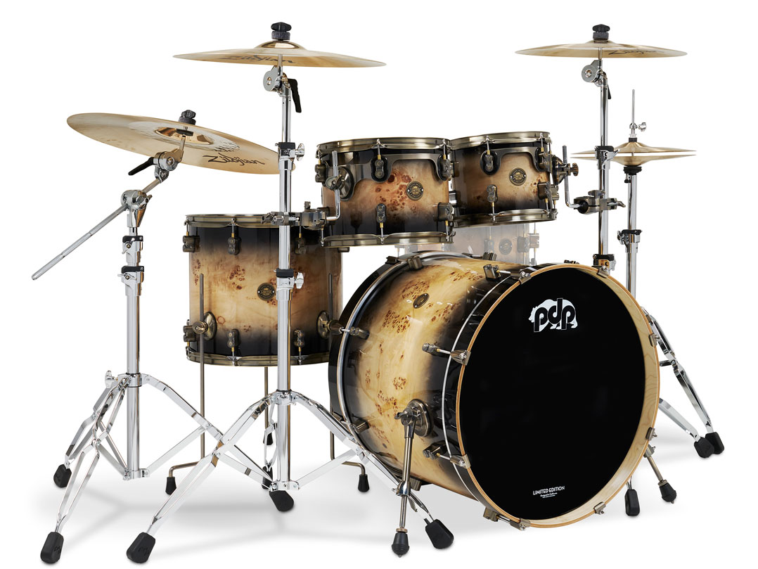 PDP Concept Series LTD Mapa Burl 4Piece Shell Pack & Matching Snare