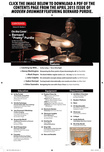 April 2015 Issue of Modern Drummer featuring Bernard “Pretty” Purdie 