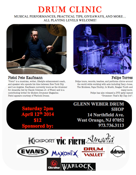 Modern Drummer Contributor Pistol Pete Kaufman and Felipe Torres to Give Drum Clinic in New Jersey