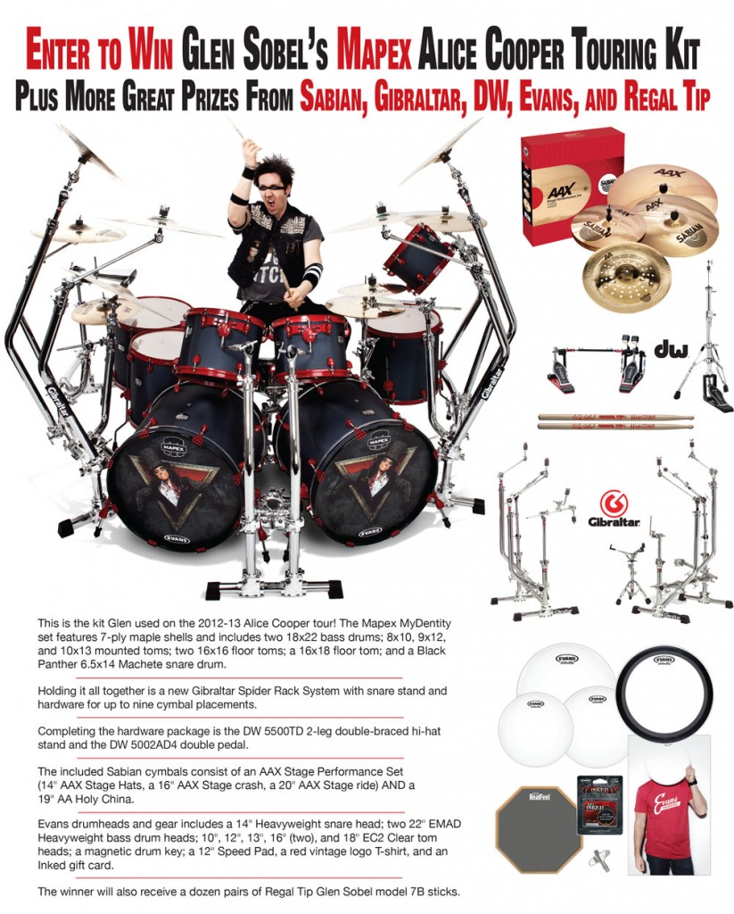Enter to Win Glen Sobel’s Mapex Alice Cooper Touring Kit Plus More Great Prizes From Sabian, Gibraltar, Evans, and Regal Tip
