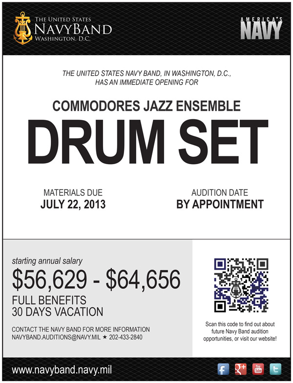 US Navy Band Commodores Jazz Ensemble Seeking Drummer